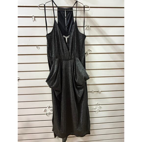 NWT BCBGeneration Metallic Black Drape Pocket Halter Strappy Midi Dress Size M - Picture 3 of 5